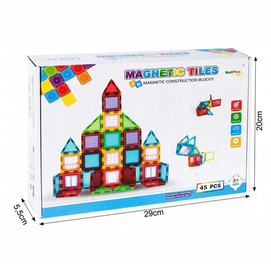 DUŻE KLOCKI MAGNETYCZNE konstrukcyjne zestaw 45 el Panele Magnetic Tiles 3D